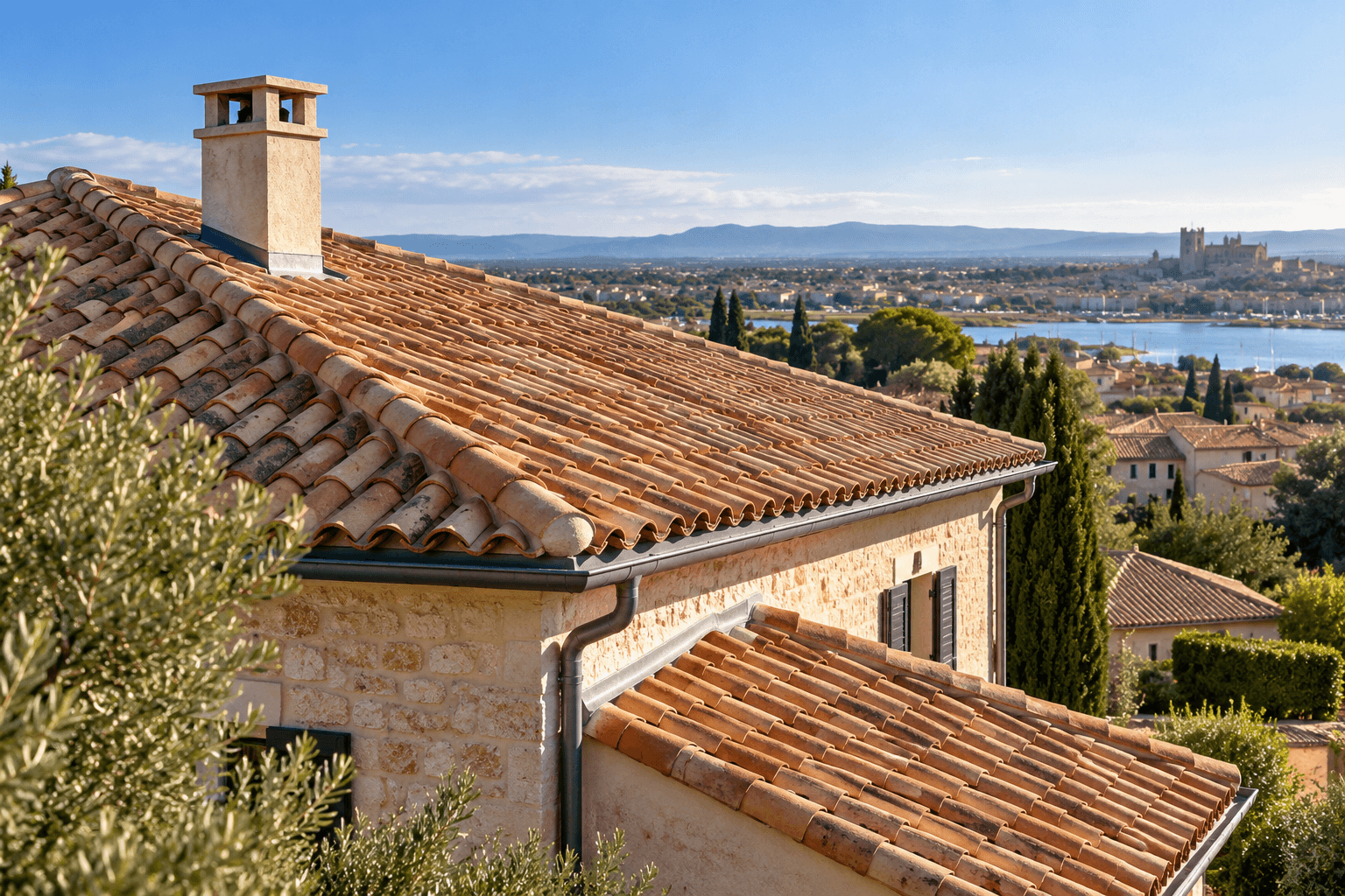 Toiture méditerranéenne en tuiles dans l'Aude