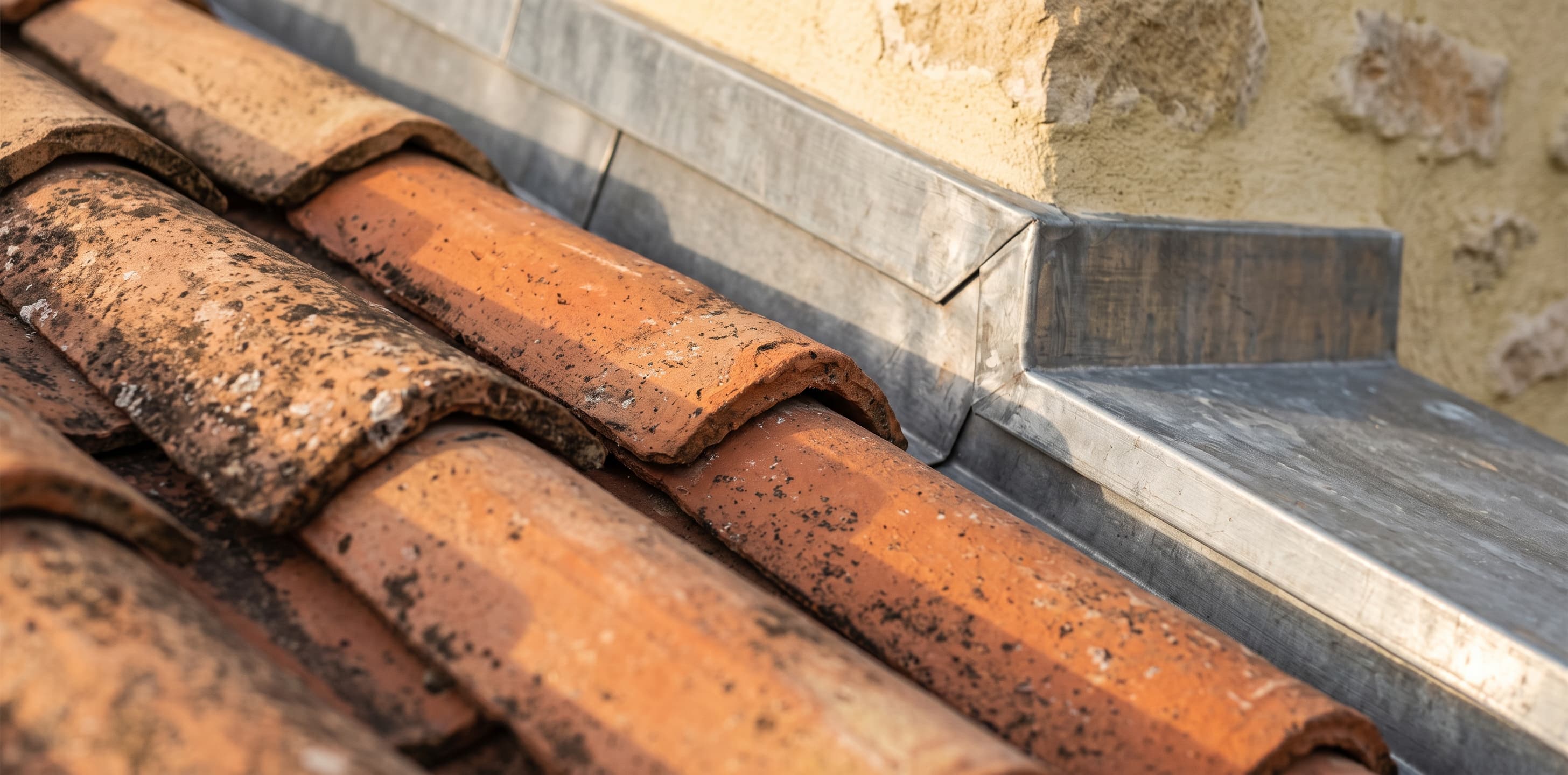 Détail architectural d'un raccord de toiture